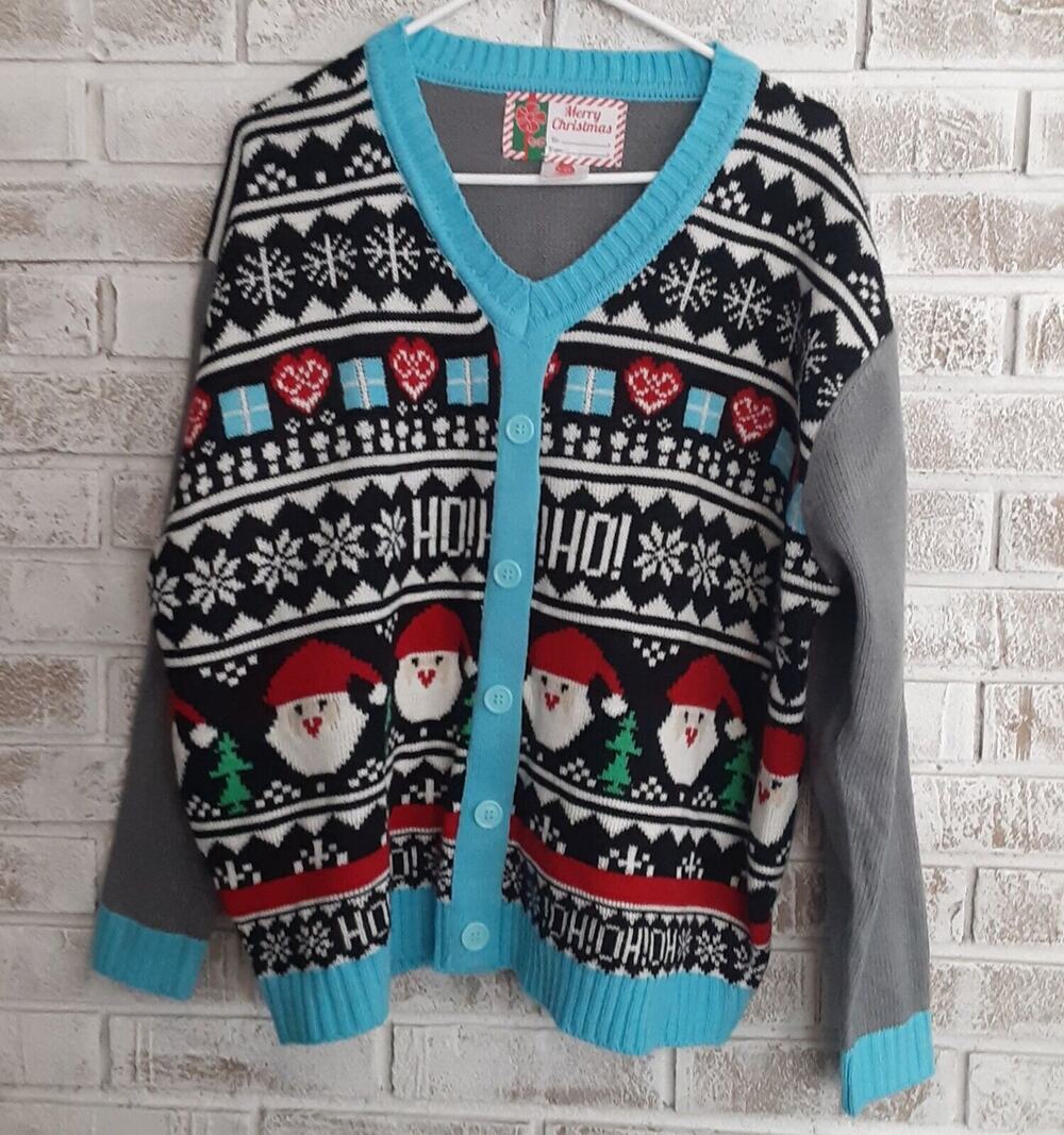 Merry Christmas Sweater sz XXL Colorful Santa V Neck
